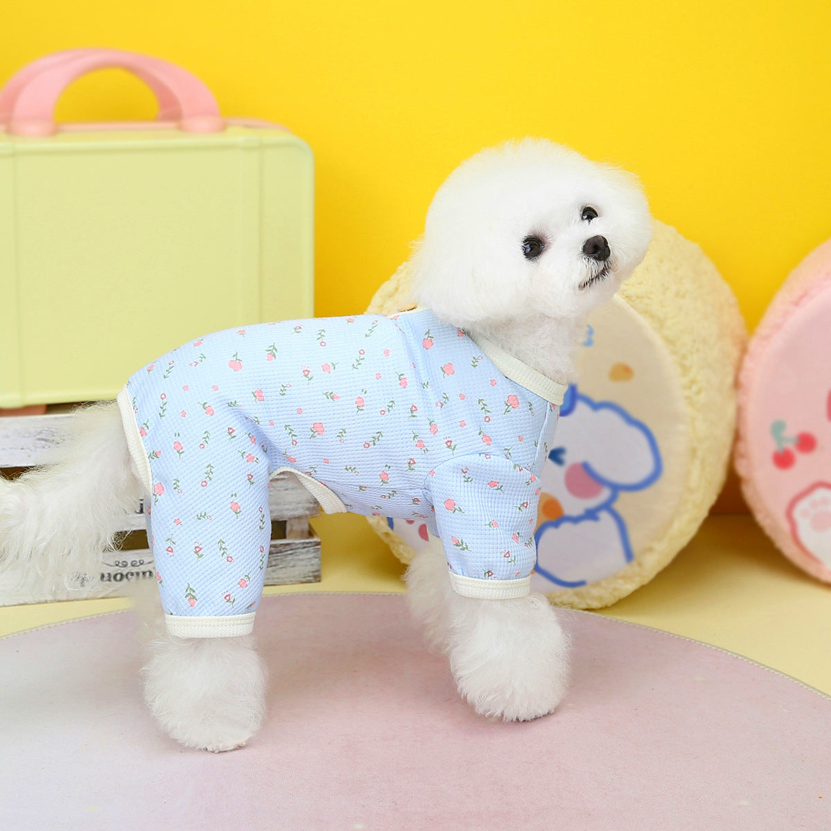 KFX-0920893 Floral Waffle Dog Clothes in Yellow, Green, and Sky Blue - Various Sizes Available