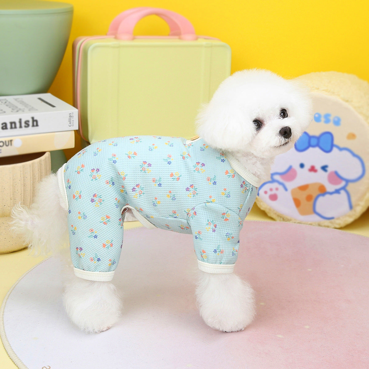 KFX-0920893 Floral Waffle Dog Clothes in Yellow, Green, and Sky Blue - Various Sizes Available