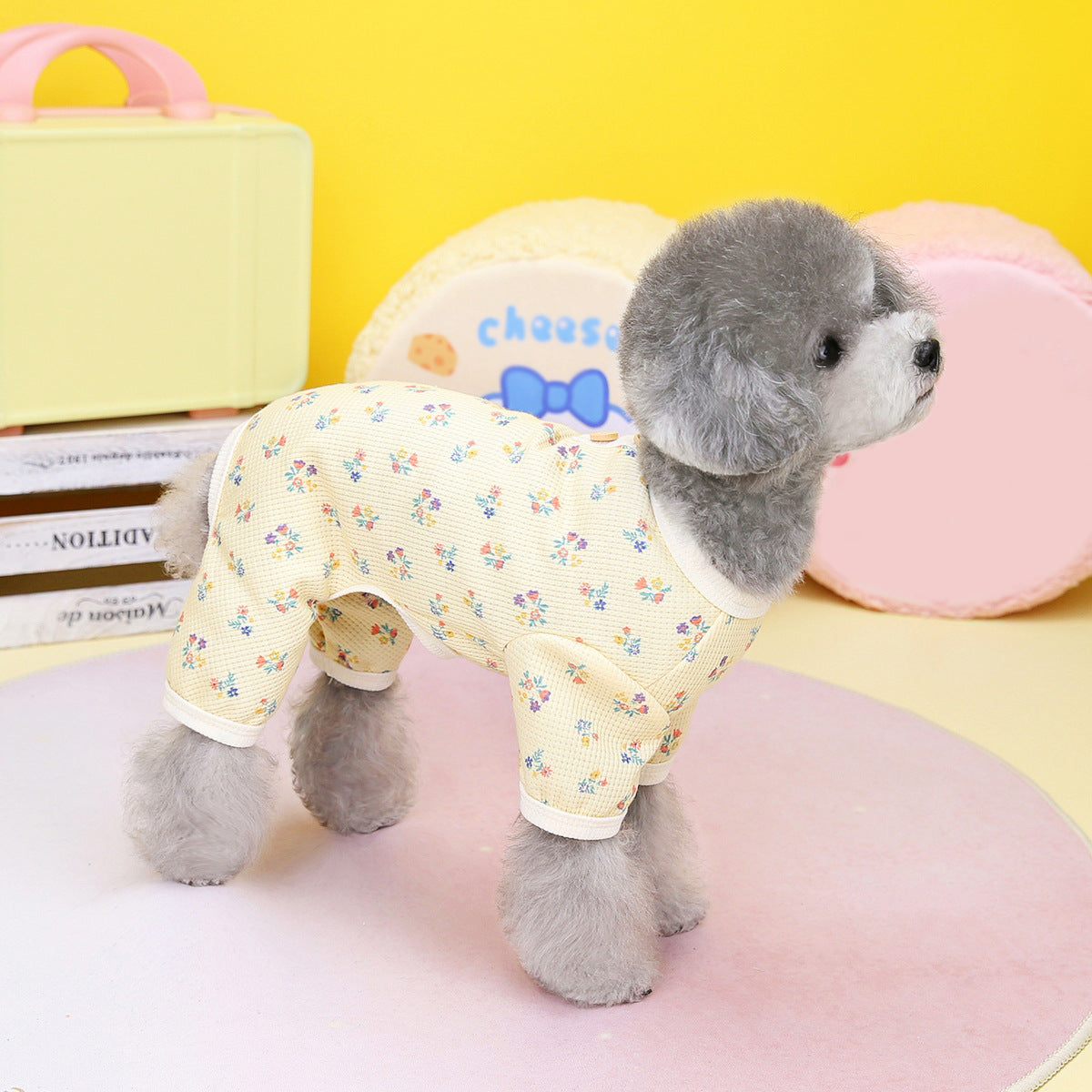 KFX-0920893 Floral Waffle Dog Clothes in Yellow, Green, and Sky Blue - Various Sizes Available