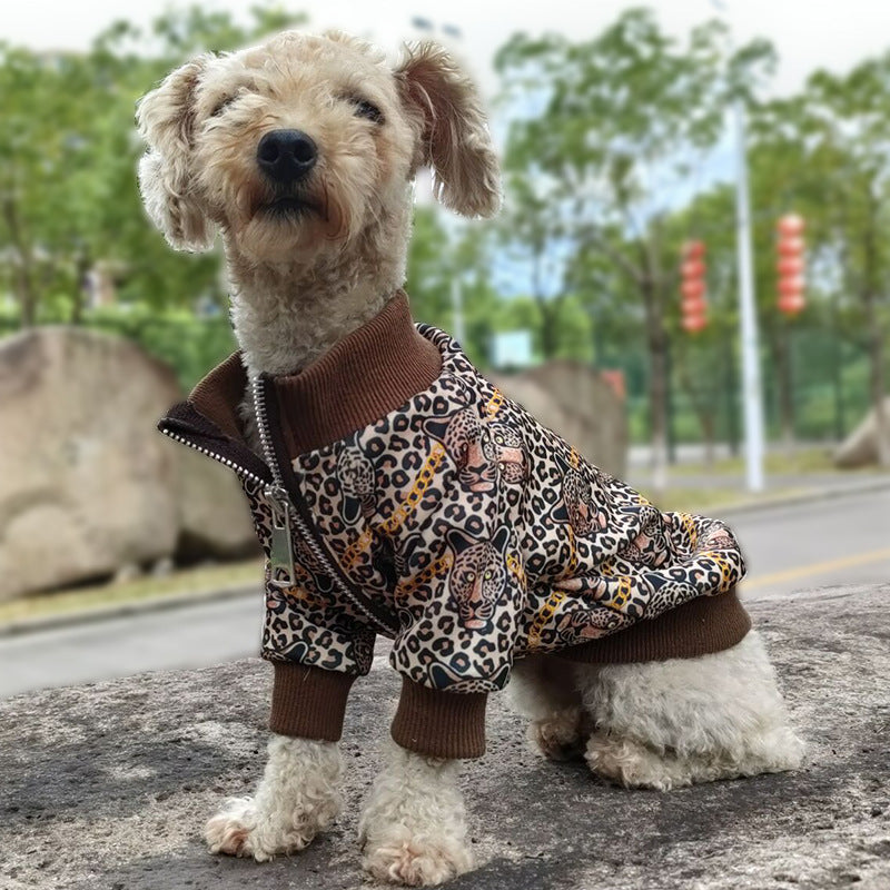 KFX-0923069 Leopard Print Casual Dog Clothing for Spring and Autumn - Polyester, Sizes XS to 2XL