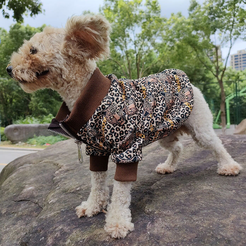 KFX-0923069 Leopard Print Casual Dog Clothing for Spring and Autumn - Polyester, Sizes XS to 2XL