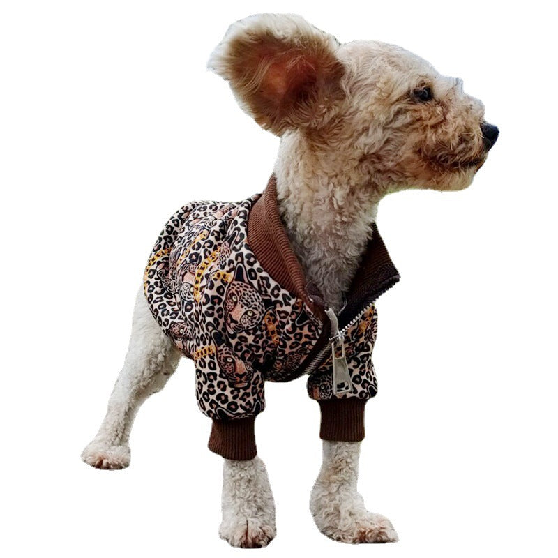 KFX-0923069 Leopard Print Casual Dog Clothing for Spring and Autumn - Polyester, Sizes XS to 2XL