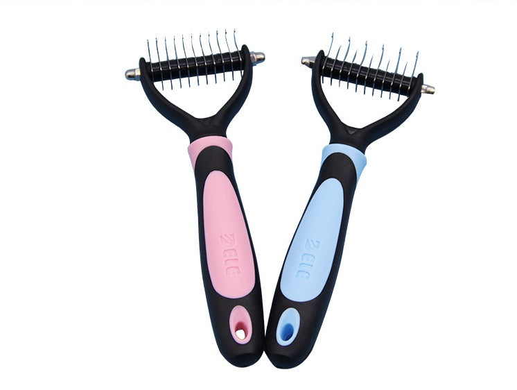 KFX-0924093 All-in-One Pet Dematting Comb with Stainless Steel Teeth and Double-Sided Design for Effective Grooming