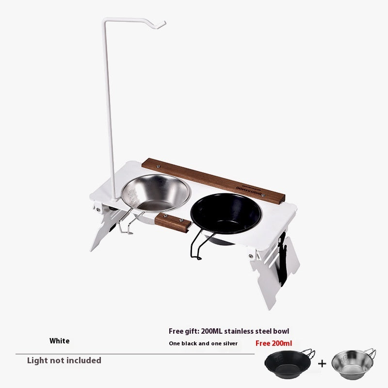KFX-0924477 Pet Double Bowl Rack with Lamp Post for Outdoor Use - Suitable for Small and Medium Pets