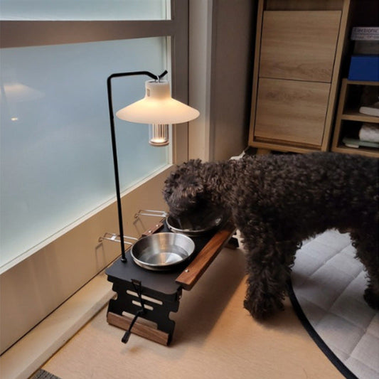 KFX-0924477 Pet Double Bowl Rack with Lamp Post for Outdoor Use - Suitable for Small and Medium Pets