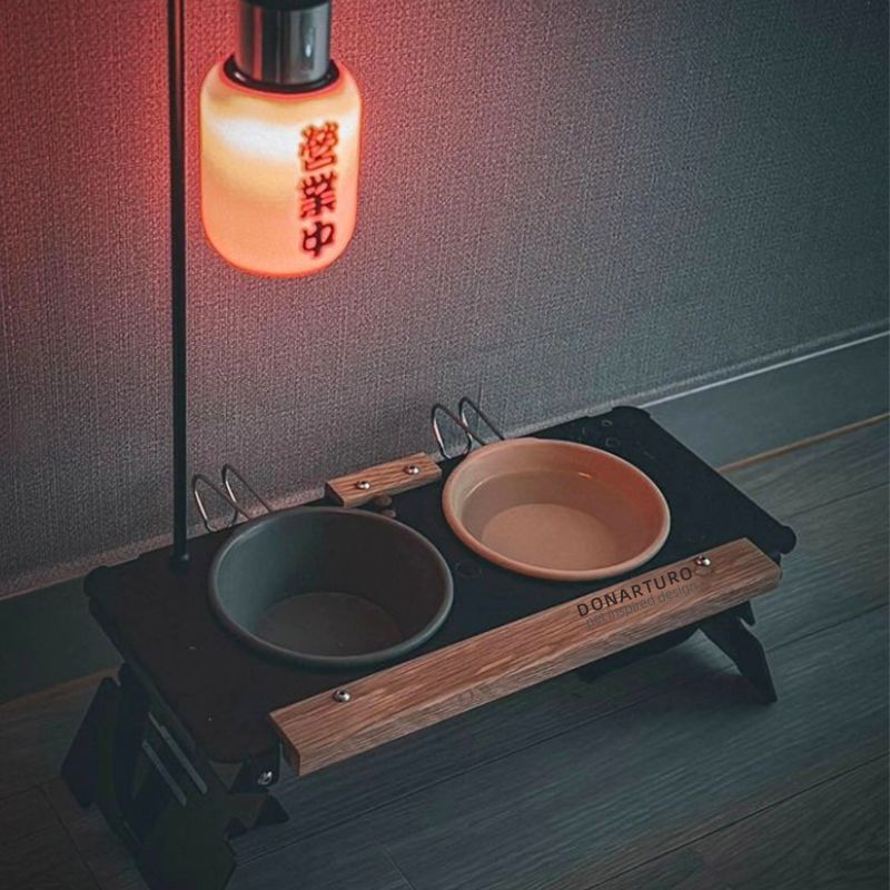 KFX-0924477 Pet Double Bowl Rack with Lamp Post for Outdoor Use - Suitable for Small and Medium Pets