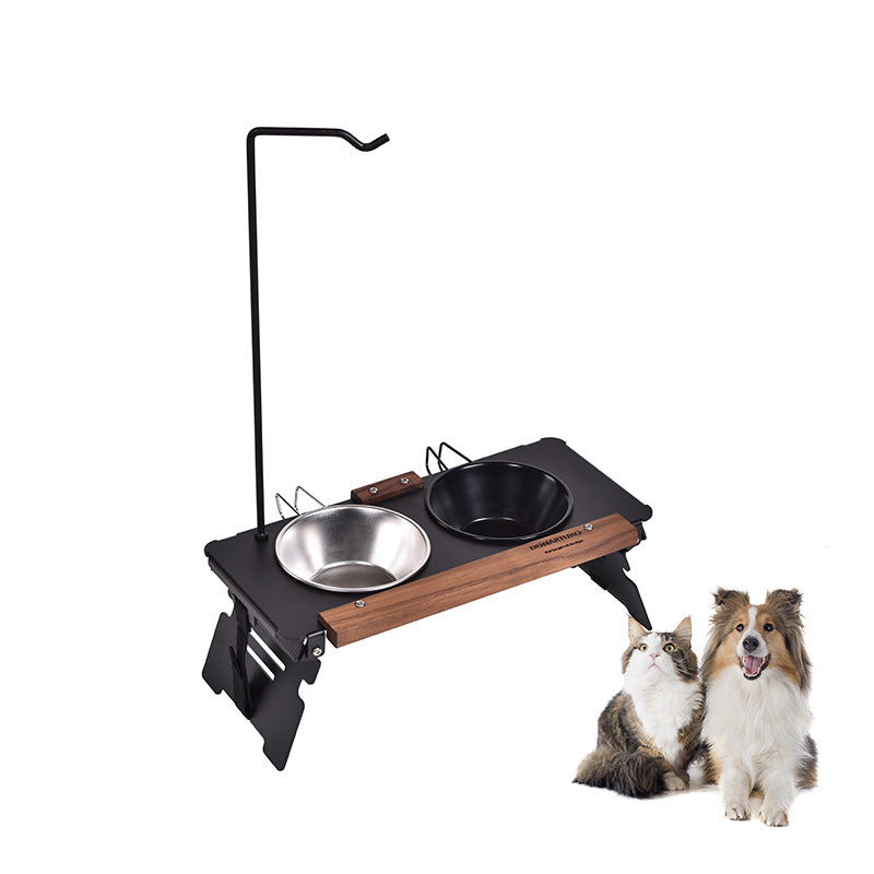 KFX-0924477 Pet Double Bowl Rack with Lamp Post for Outdoor Use - Suitable for Small and Medium Pets