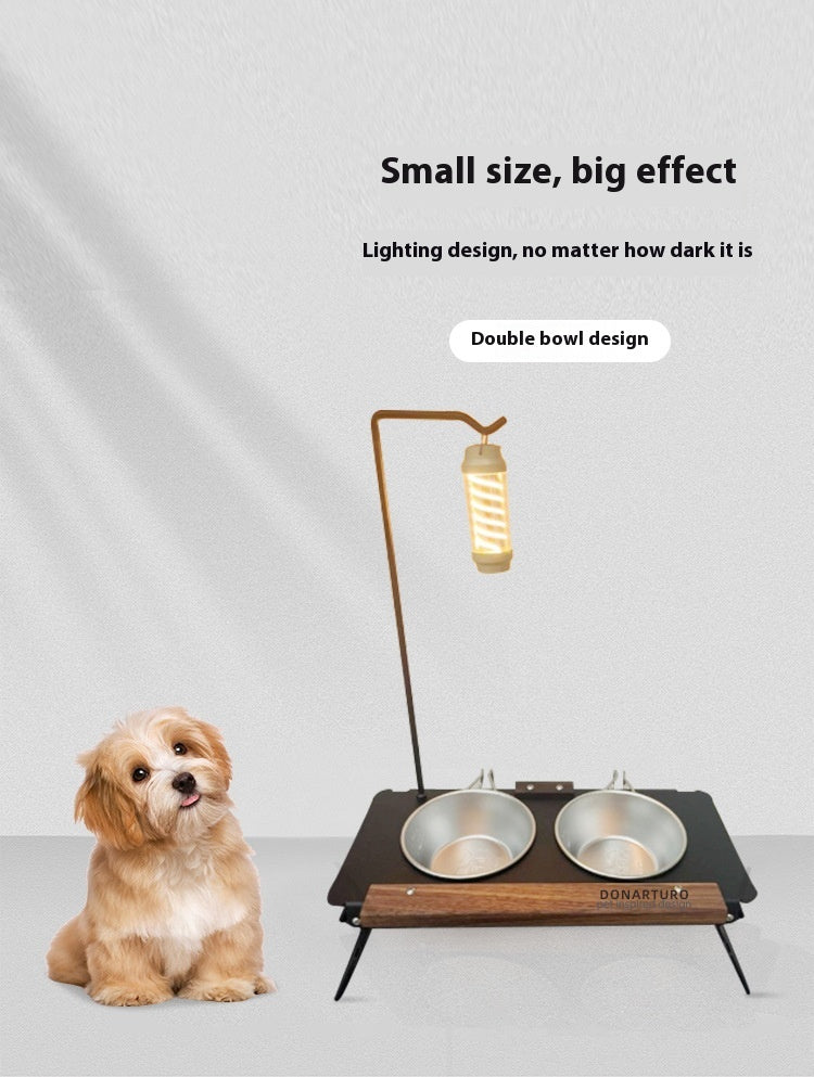 KFX-0924477 Pet Double Bowl Rack with Lamp Post for Outdoor Use - Suitable for Small and Medium Pets