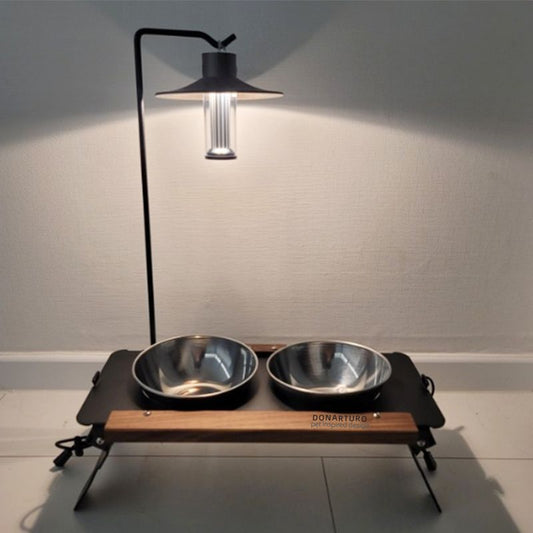 KFX-0924477 Pet Double Bowl Rack with Lamp Post for Outdoor Use - Suitable for Small and Medium Pets