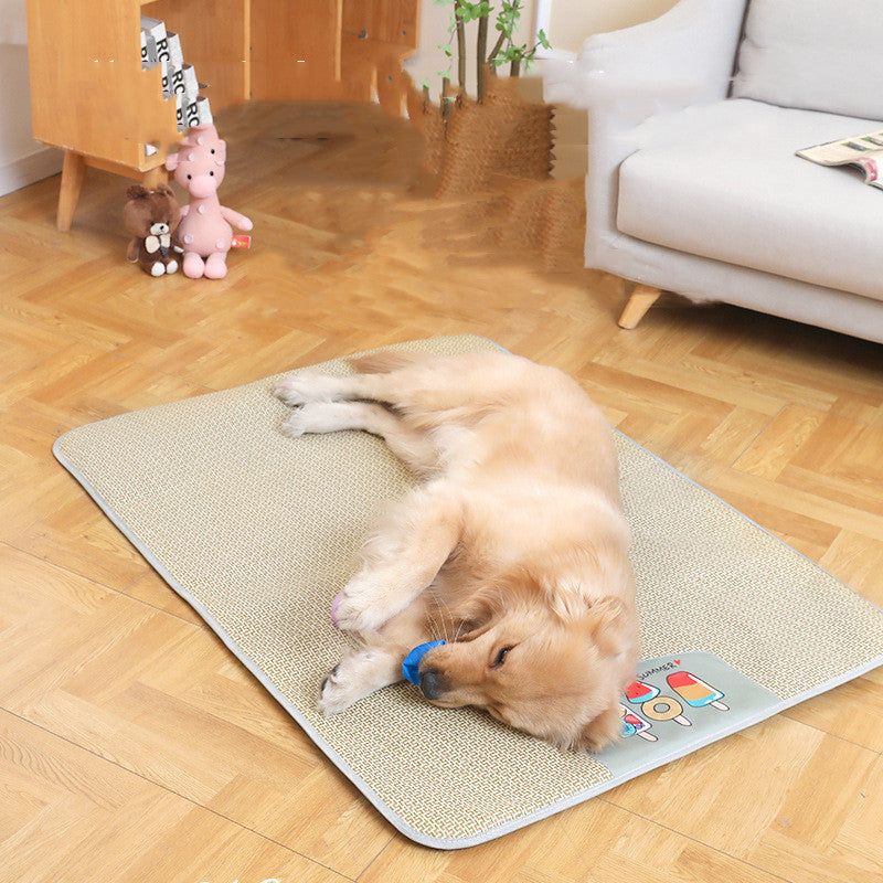 KFX-0930109 Cooling Pet Mat for Dogs - Non-Slip Rattan & Sponge Ice Cushion in Various Sizes