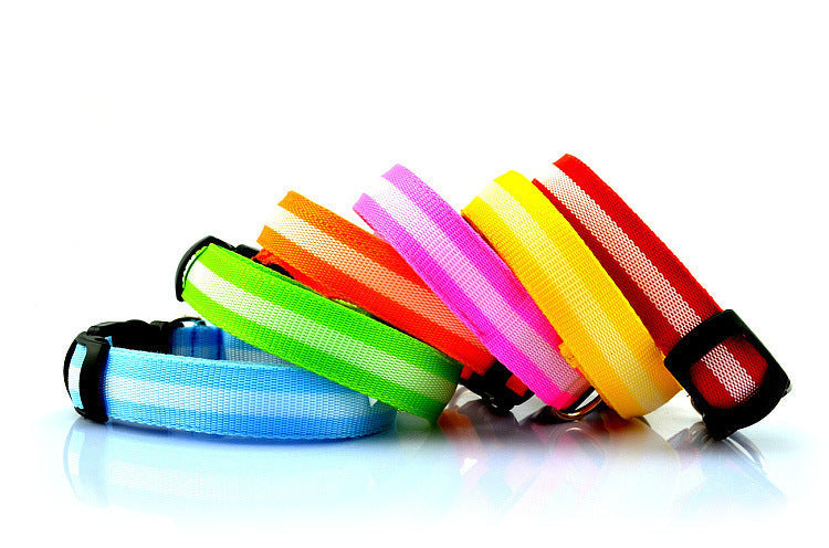 KFX-0930237 LED Luminous Pet Collar with 2.5cm Stripe Design – Available in 6 Colors and 3 Sizes, Battery and USB Options