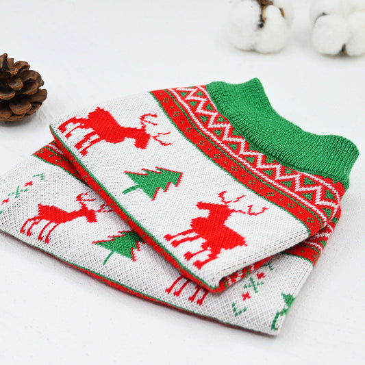KFX-0932029 Cozy Red Wool Snow Elk Christmas Sweater for Cats and Dogs