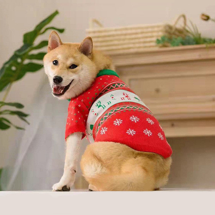 KFX-0932029 Cozy Red Wool Snow Elk Christmas Sweater for Cats and Dogs
