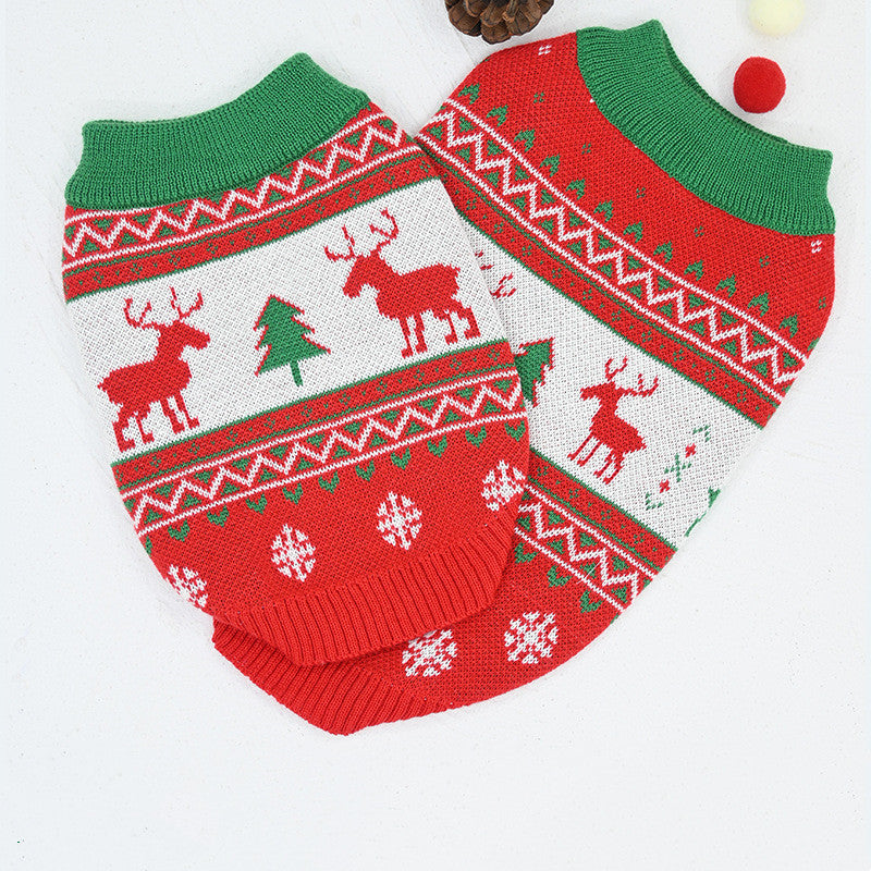 KFX-0932029 Cozy Red Wool Snow Elk Christmas Sweater for Cats and Dogs
