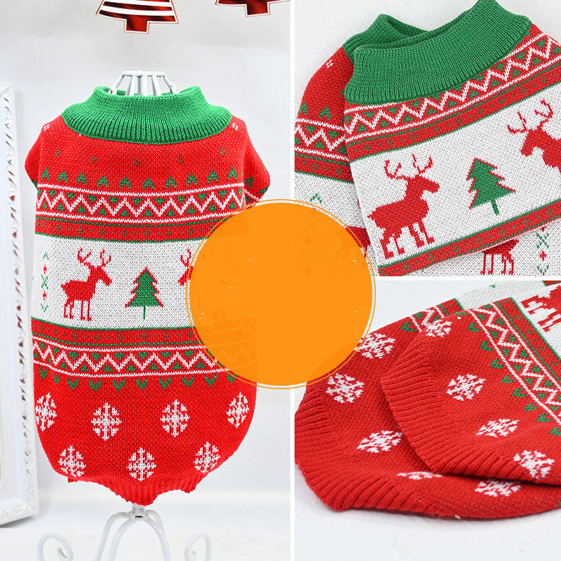 KFX-0932029 Cozy Red Wool Snow Elk Christmas Sweater for Cats and Dogs