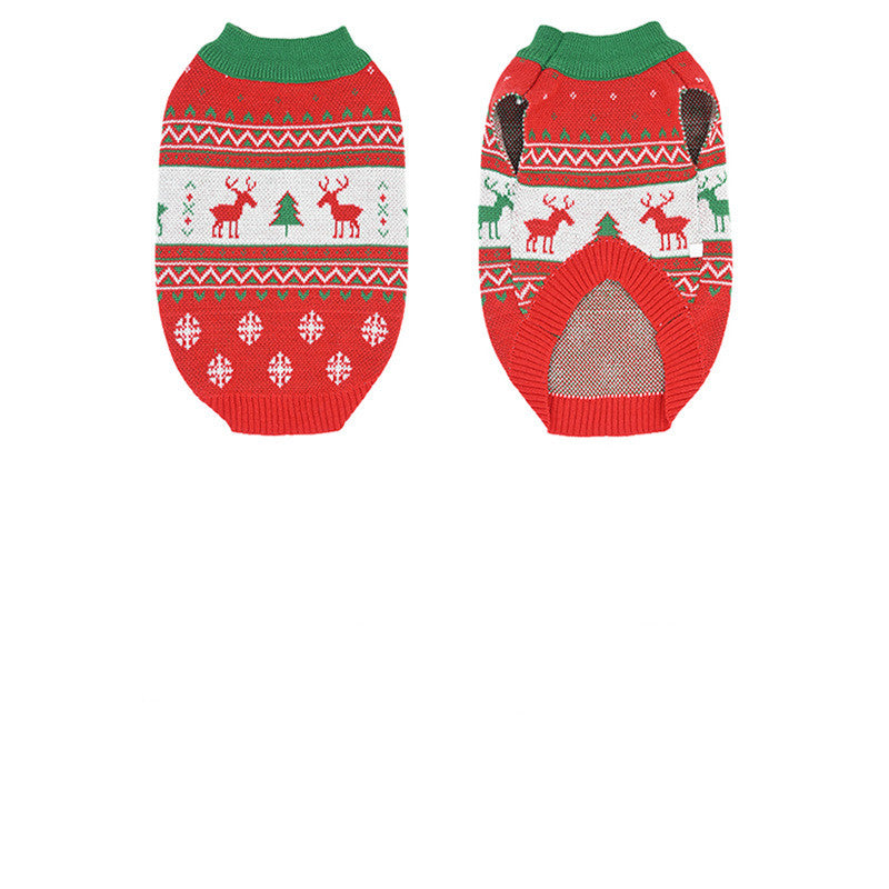 KFX-0932029 Cozy Red Wool Snow Elk Christmas Sweater for Cats and Dogs