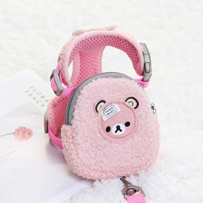 KFX-0933309 Soft Cotton Fleece Pet Backpack with Chest Strap and Traction Rope - Available in Various Colors and Sizes