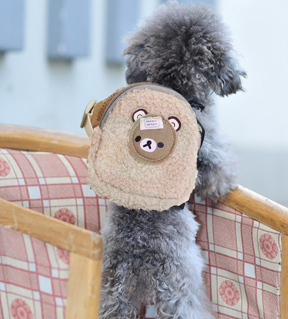 KFX-0933309 Soft Cotton Fleece Pet Backpack with Chest Strap and Traction Rope - Available in Various Colors and Sizes