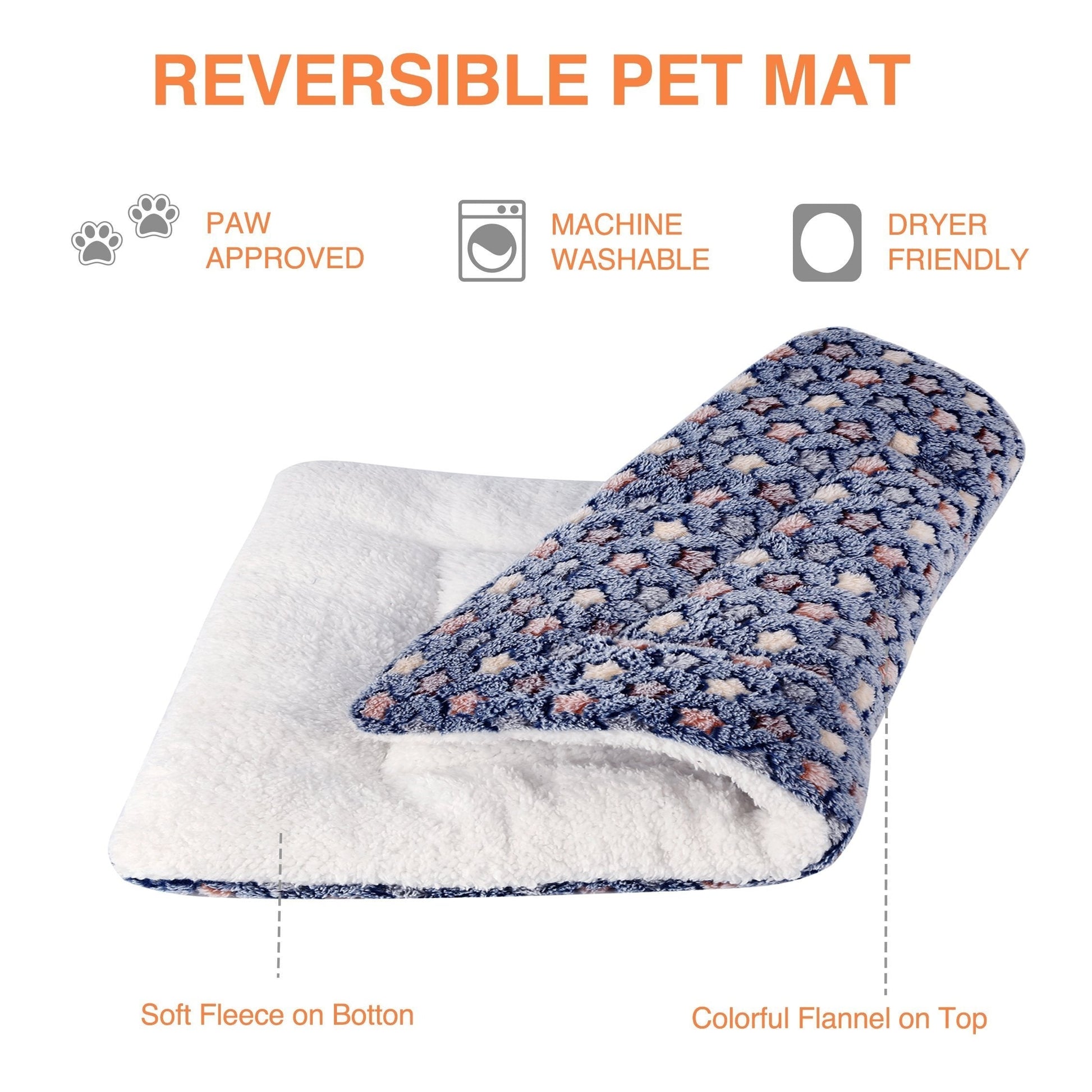 KFX-0937277 Reversible Fleece Pet Bed Mat - Soft, Washable Crate Pad for Dogs and Cats in Multiple Sizes
