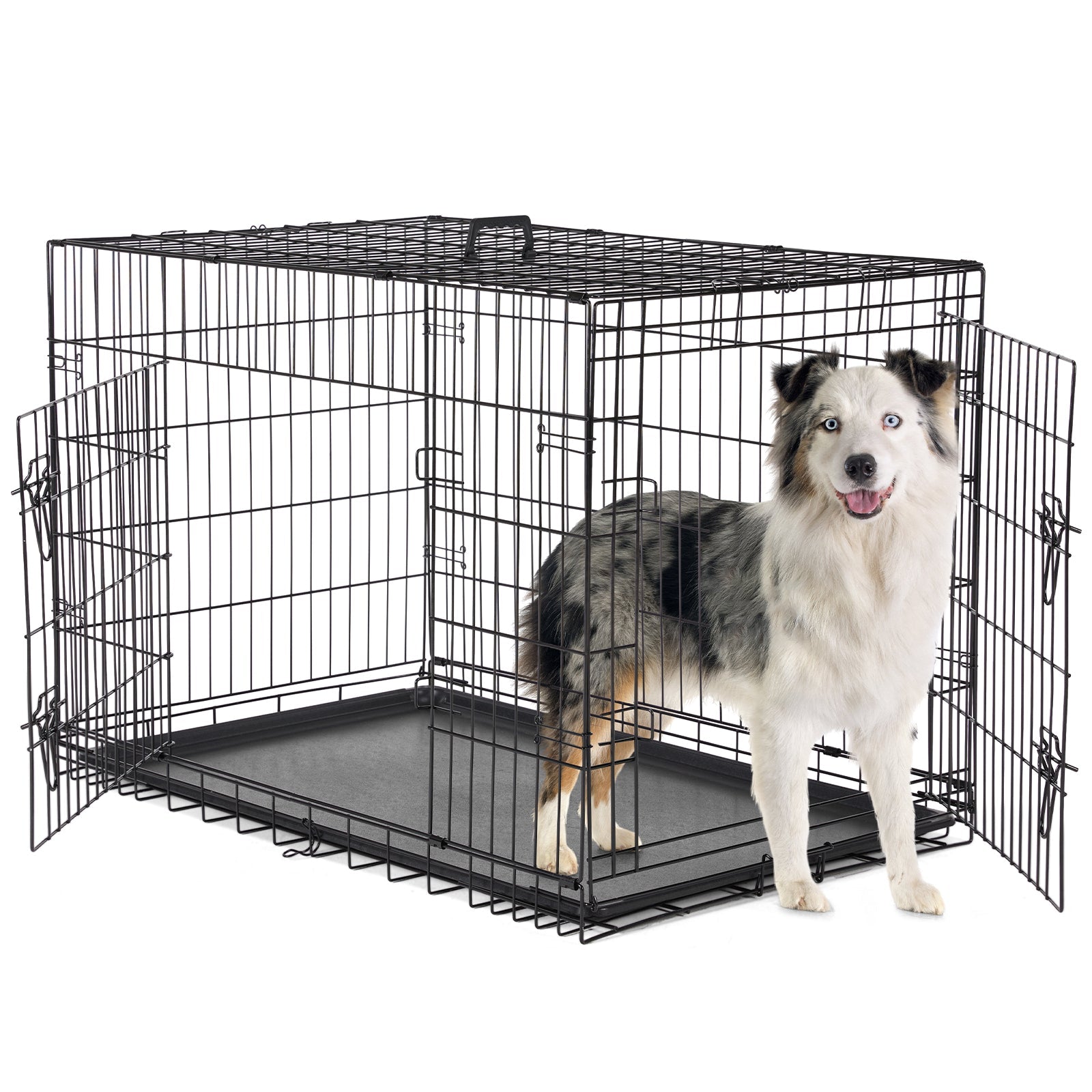 KFX-0937661 Double Door Dog Cage with Removable Tray for Easy Cleaning - Various Sizes Available