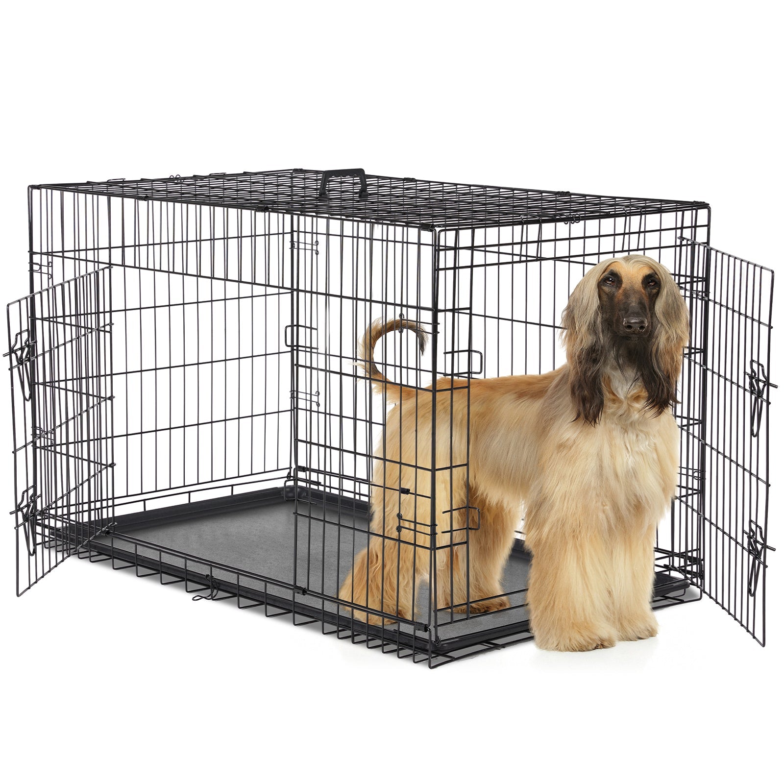 KFX-0937661 Double Door Dog Cage with Removable Tray for Easy Cleaning - Various Sizes Available