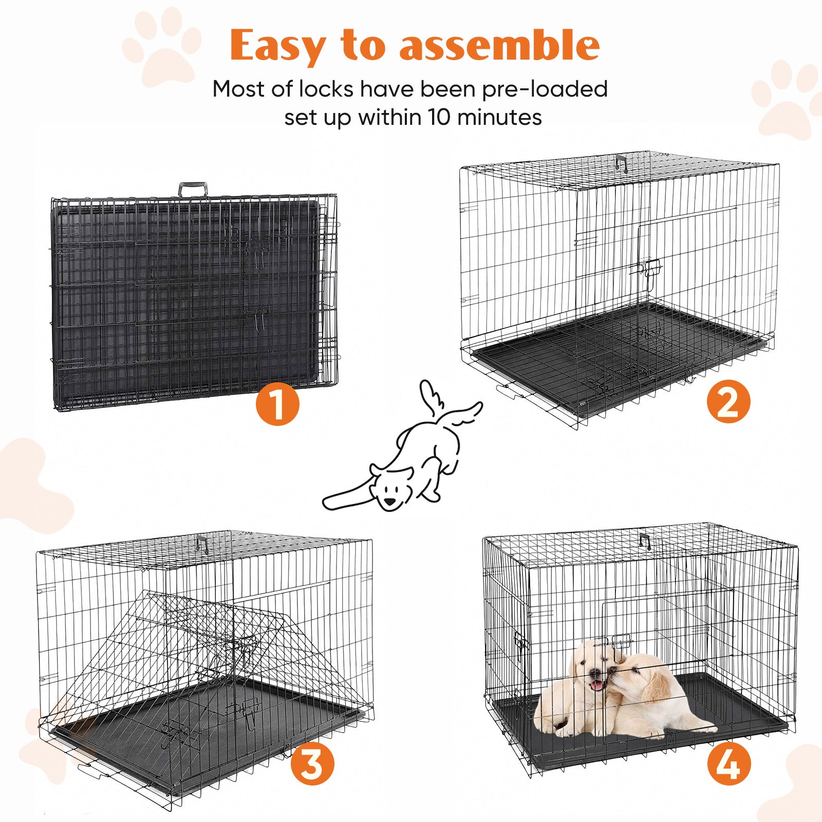 KFX-0937661 Double Door Dog Cage with Removable Tray for Easy Cleaning - Various Sizes Available