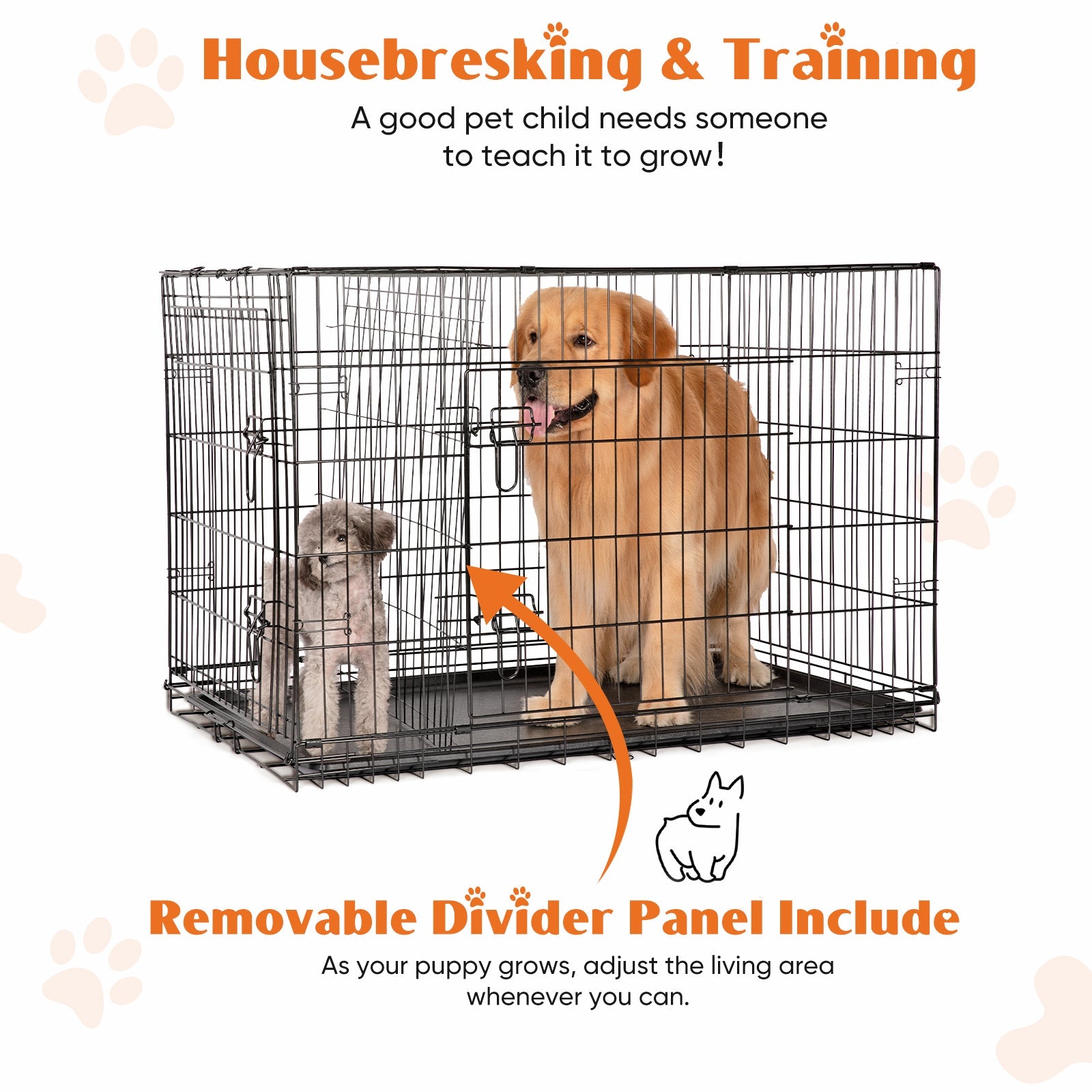 KFX-0937661 Double Door Dog Cage with Removable Tray for Easy Cleaning - Various Sizes Available