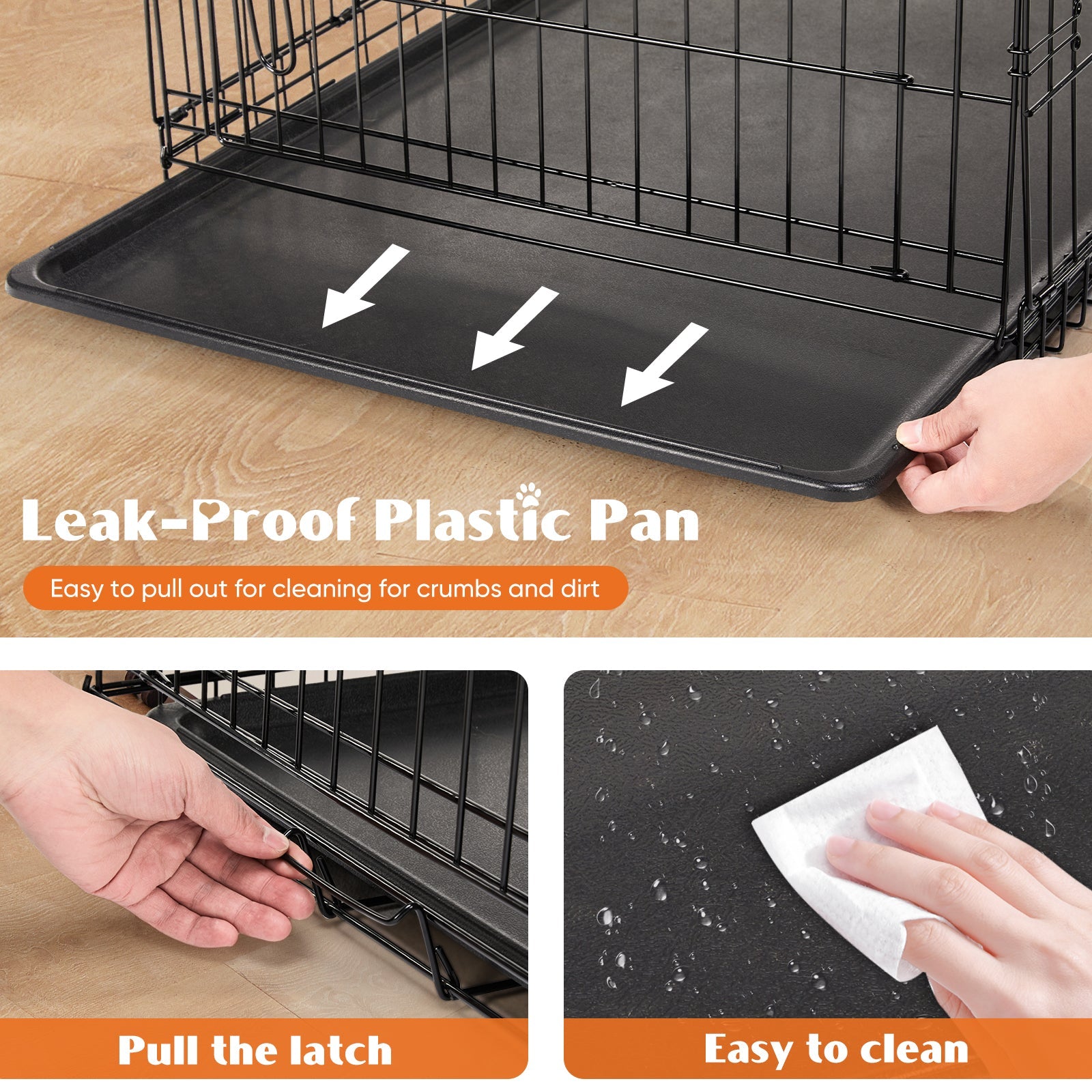 KFX-0937661 Double Door Dog Cage with Removable Tray for Easy Cleaning - Various Sizes Available