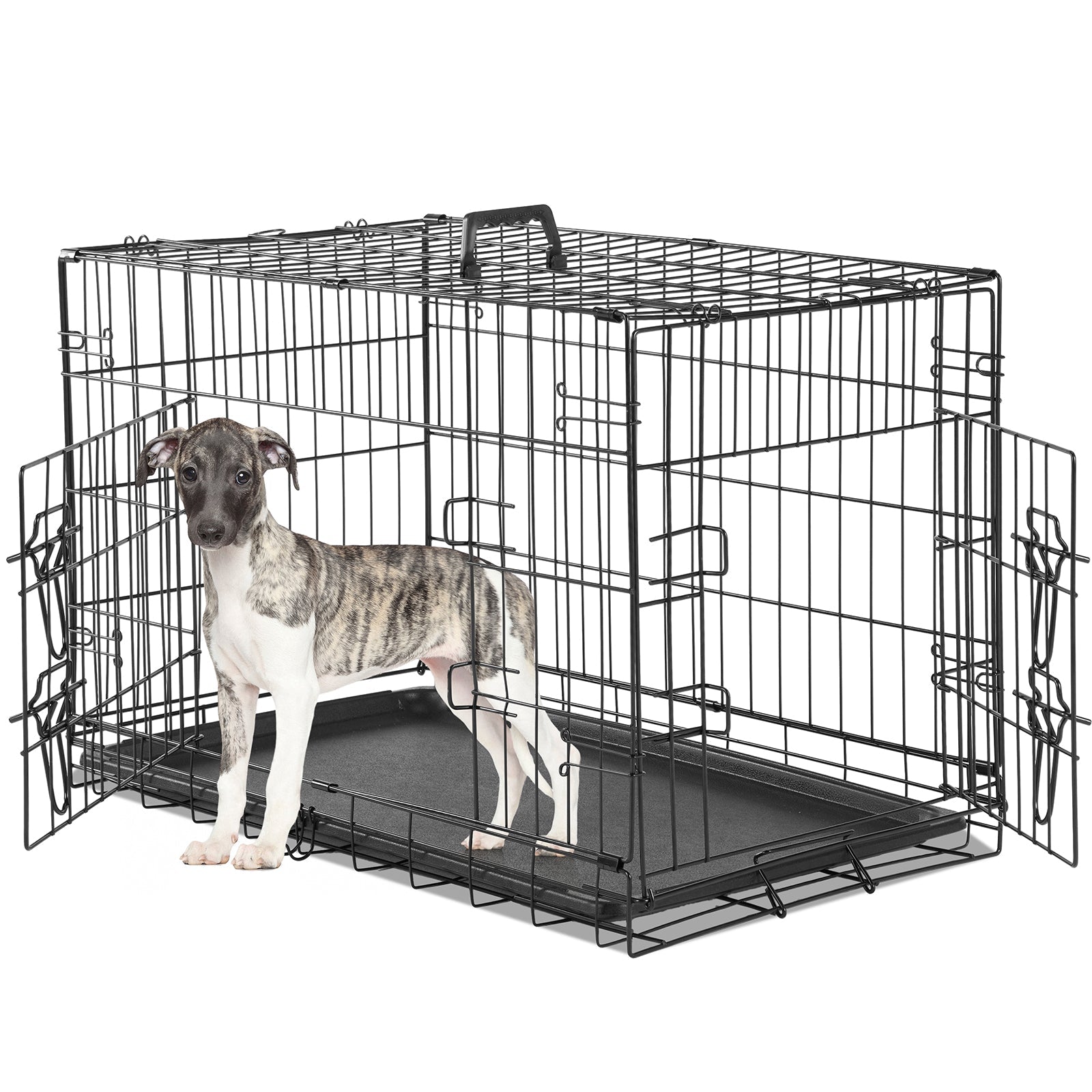 KFX-0937661 Double Door Dog Cage with Removable Tray for Easy Cleaning - Various Sizes Available