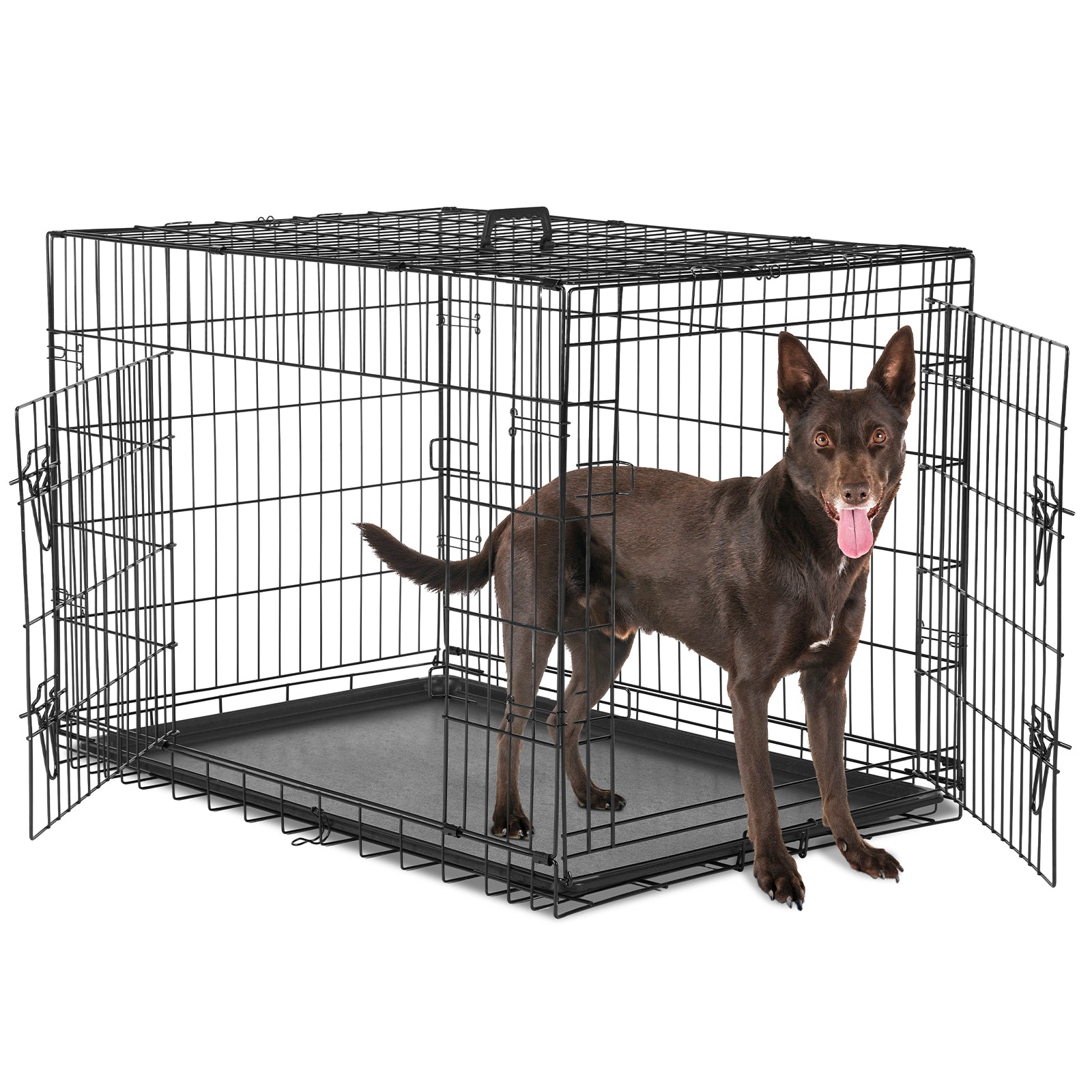 KFX-0937661 Double Door Dog Cage with Removable Tray for Easy Cleaning - Various Sizes Available