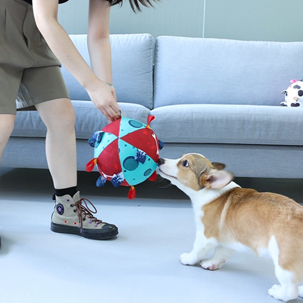 KFX-0941245 Interactive Soccer Ball Dog Toy with Straps for Tug of War and Water Play, Durable Design for Medium Dogs