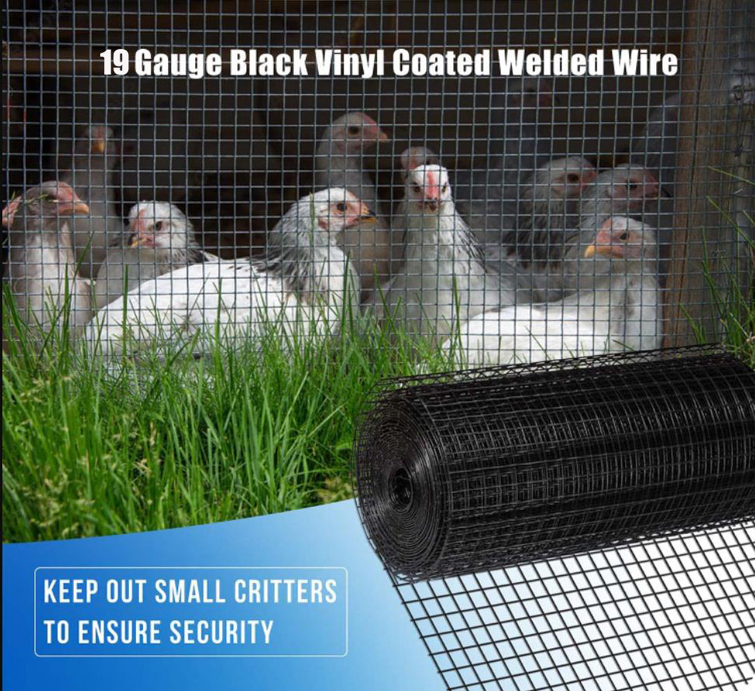 KFX-0941373 24 Inch x 50 Ft Black Vinyl Coated Hardware Cloth - 21 Gauge Metal Fencing for Poultry, Garden & Home Use