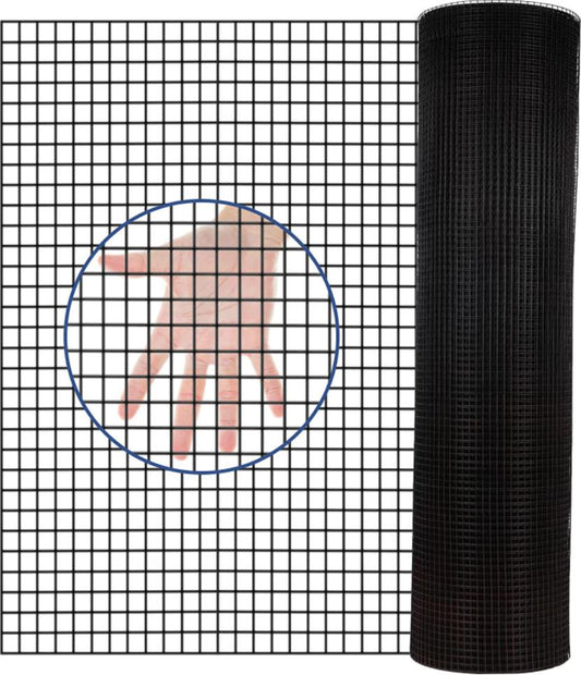 KFX-0941373 24 Inch x 50 Ft Black Vinyl Coated Hardware Cloth - 21 Gauge Metal Fencing for Poultry, Garden & Home Use
