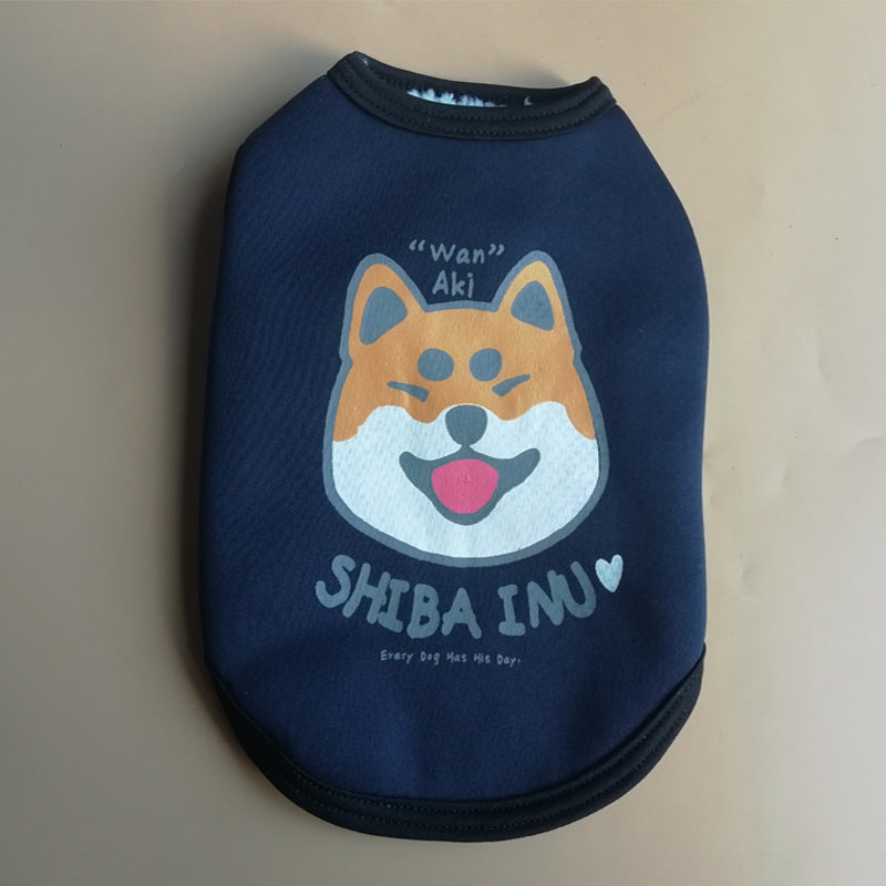 KFX-0942141 Cozy Blue Dog Head Cartoon Print Vest for All Breeds, Plus Velvet Material