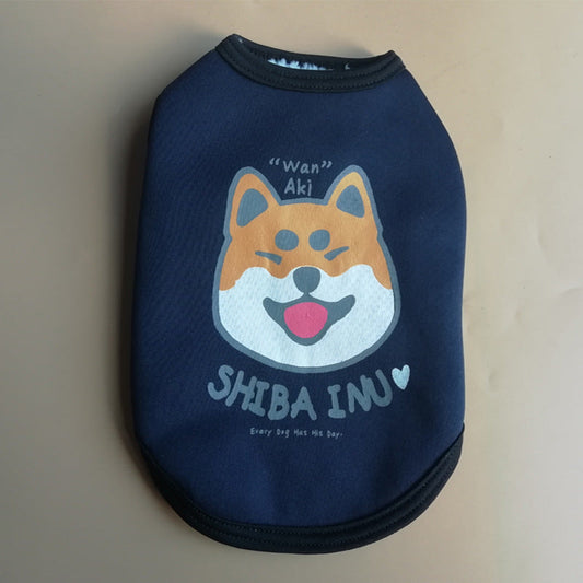 KFX-0942141 Cozy Blue Dog Head Cartoon Print Vest for All Breeds, Plus Velvet Material
