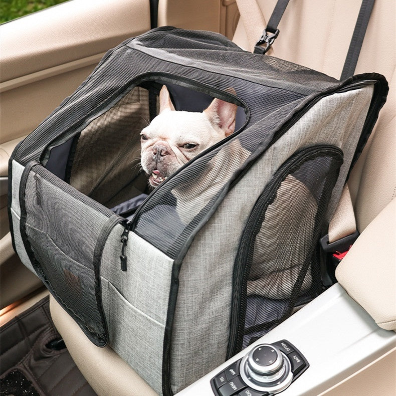 KFX-0943421 Portable Waterproof Pet Cage with Adjustable Car Seat Belt and Durable Dog Mat