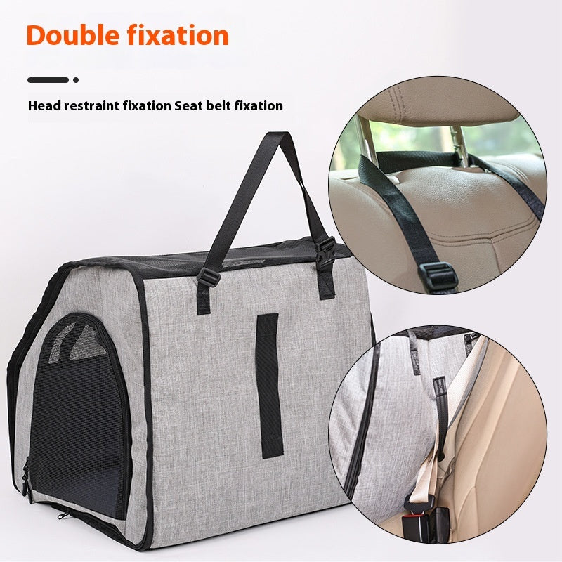 KFX-0943421 Portable Waterproof Pet Cage with Adjustable Car Seat Belt and Durable Dog Mat