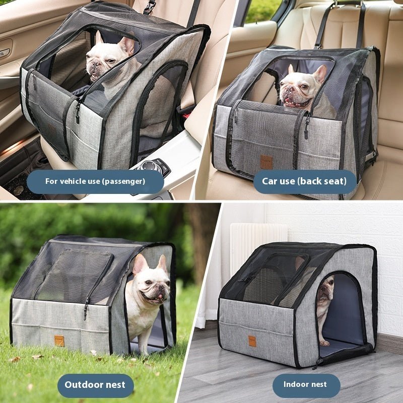 KFX-0943421 Portable Waterproof Pet Cage with Adjustable Car Seat Belt and Durable Dog Mat