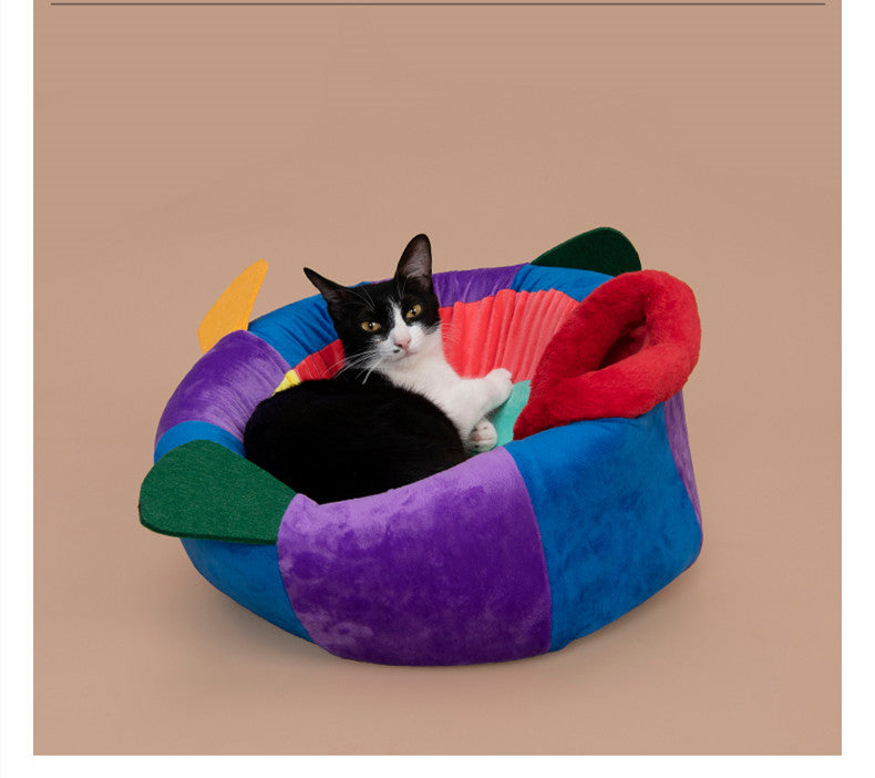 KFX-0943805 Cozy Pufferfish Pet Bed for Cats and Dogs - Winter Warm Litter Mat, Soft Polyester Fiber, 545x505x345mm