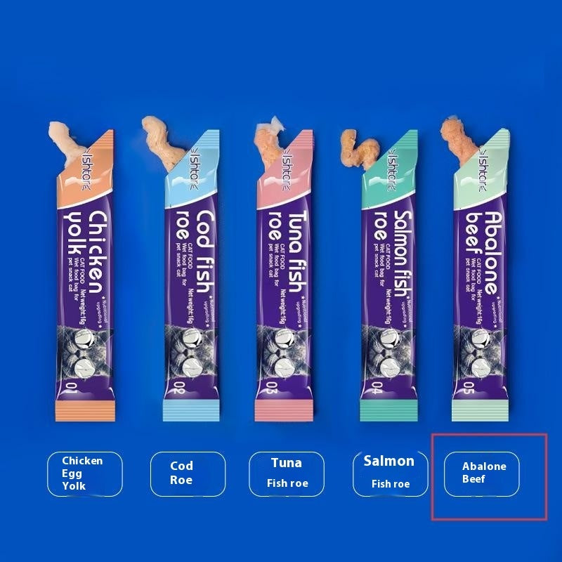 KFX-0945597 Nutritious Cat Strips - Chicken & Egg Yolk, Cod & Fish Roe, Tuna & Fish Seeds, Salmon & Fish Seeds, Abalone & Fish Seeds, 16g Pack
