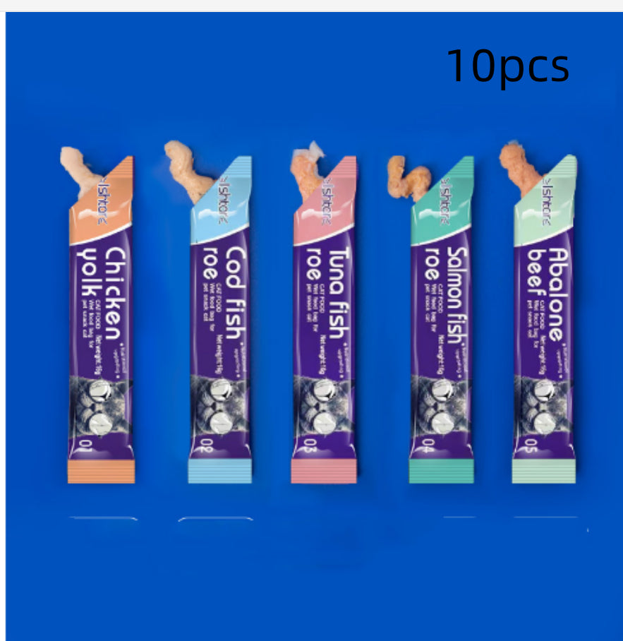 KFX-0945597 Nutritious Cat Strips - Chicken & Egg Yolk, Cod & Fish Roe, Tuna & Fish Seeds, Salmon & Fish Seeds, Abalone & Fish Seeds, 16g Pack