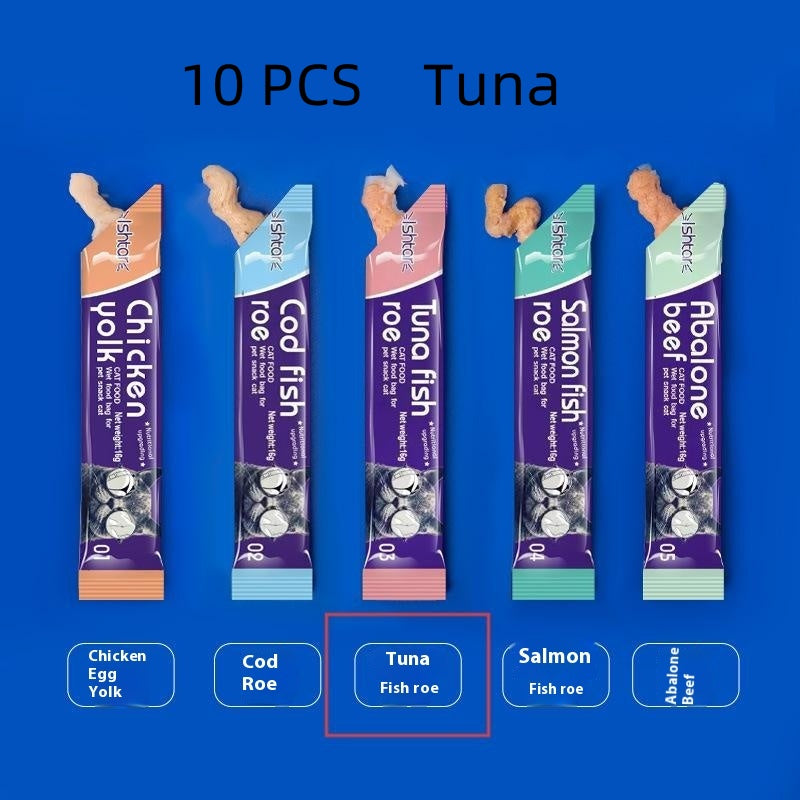 KFX-0945597 Nutritious Cat Strips - Chicken & Egg Yolk, Cod & Fish Roe, Tuna & Fish Seeds, Salmon & Fish Seeds, Abalone & Fish Seeds, 16g Pack