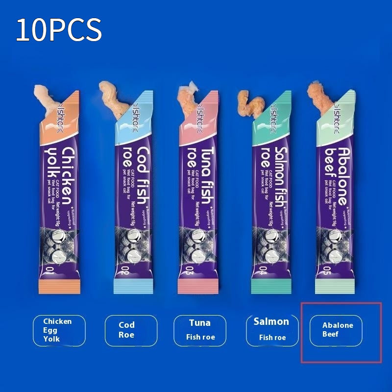 KFX-0945597 Nutritious Cat Strips - Chicken & Egg Yolk, Cod & Fish Roe, Tuna & Fish Seeds, Salmon & Fish Seeds, Abalone & Fish Seeds, 16g Pack