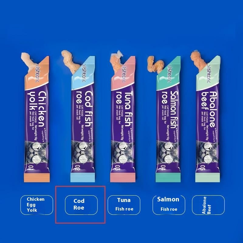KFX-0945597 Nutritious Cat Strips - Chicken & Egg Yolk, Cod & Fish Roe, Tuna & Fish Seeds, Salmon & Fish Seeds, Abalone & Fish Seeds, 16g Pack