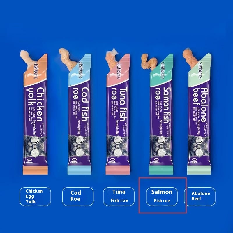 KFX-0945597 Nutritious Cat Strips - Chicken & Egg Yolk, Cod & Fish Roe, Tuna & Fish Seeds, Salmon & Fish Seeds, Abalone & Fish Seeds, 16g Pack