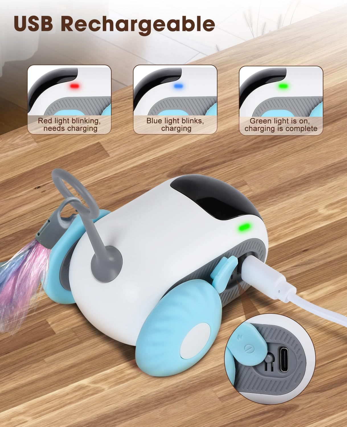 KFX-0947005 Automatic Moving Remote Controlled Toy Car for Cats and Dogs with Obstacle Avoidance and USB Charging