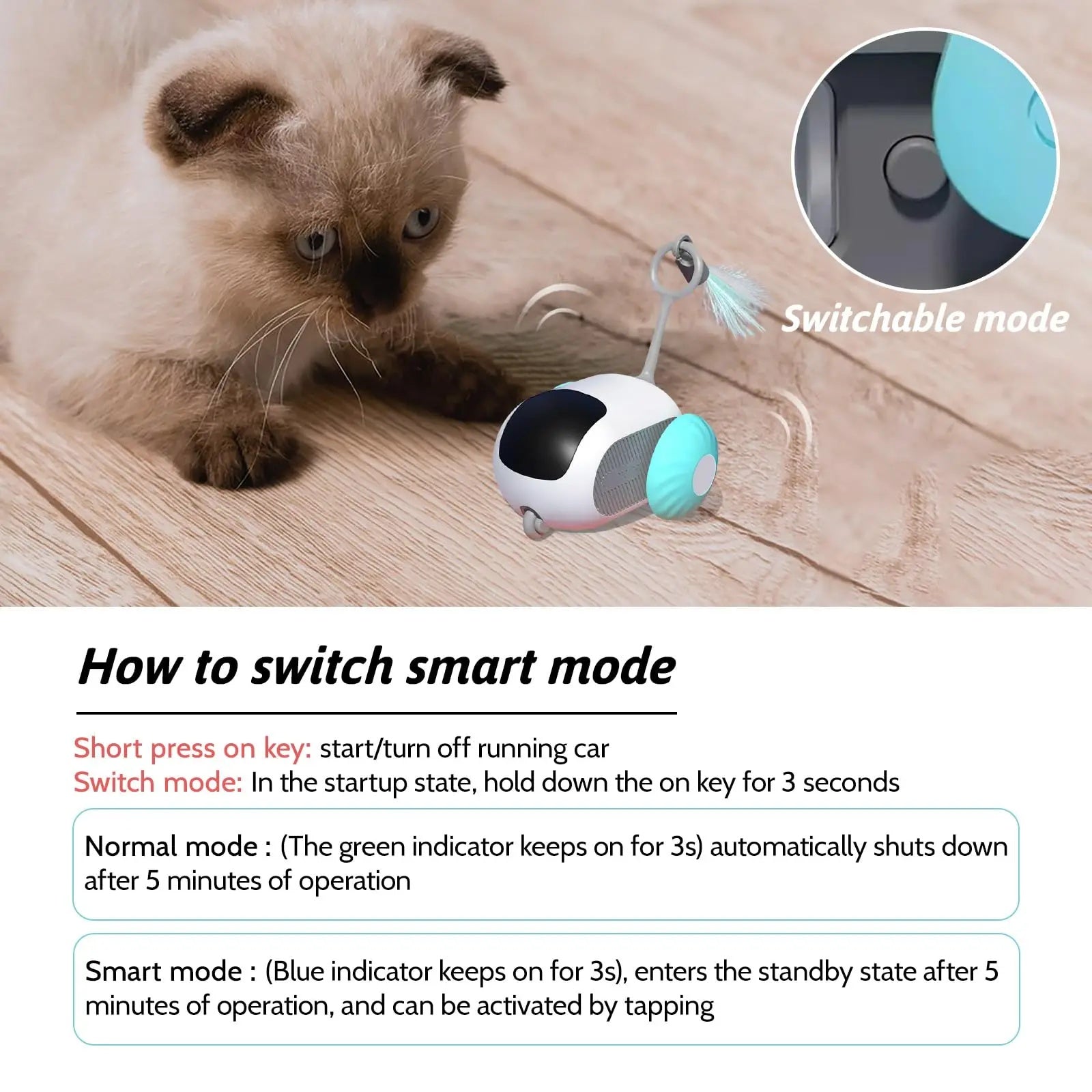 KFX-0947005 Automatic Moving Remote Controlled Toy Car for Cats and Dogs with Obstacle Avoidance and USB Charging