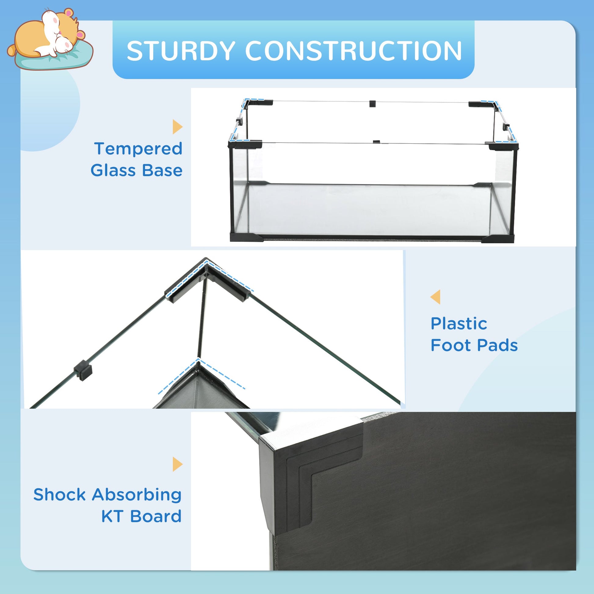 KFX-0949181 31" Black Glass Hamster & Gerbil Cage with 3-Tier Design, Ramps, and Accessories