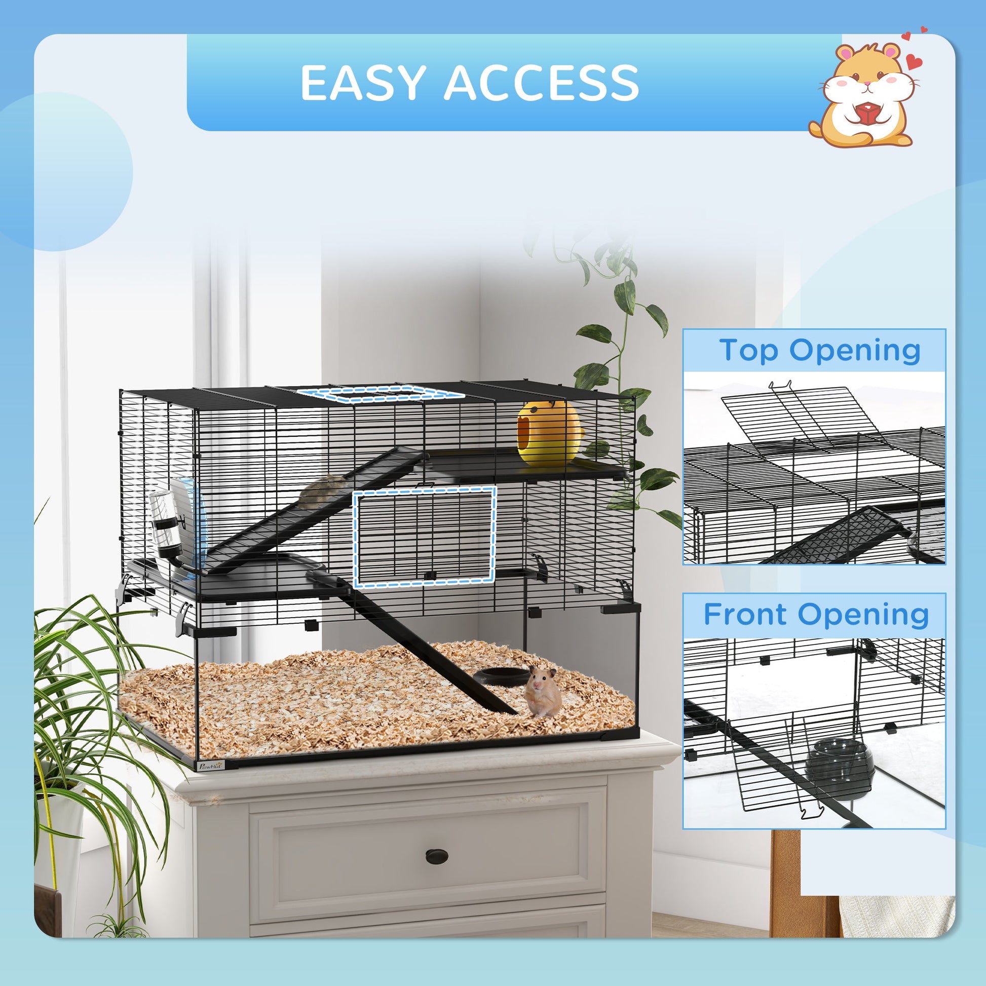 KFX-0949181 31" Black Glass Hamster & Gerbil Cage with 3-Tier Design, Ramps, and Accessories