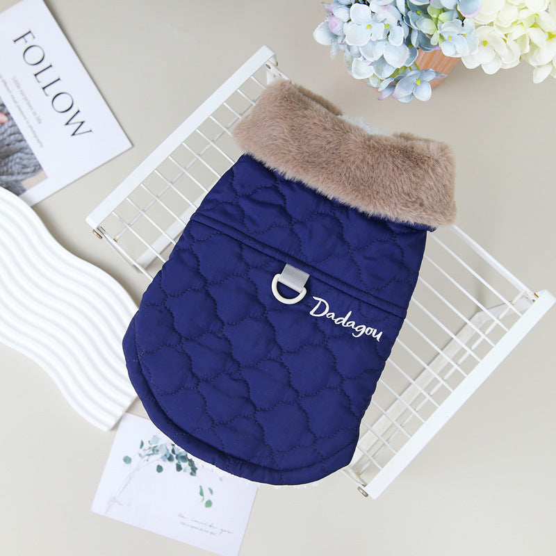KFX-0949949 Cotton Dog Coat with Fur Collar in Green, Pink, and Purplish Blue - Available in S to XXL